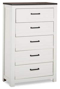  Commode verticale Zoey de 31,5 po (L) x 50,7 po (H) à 5 tiroirs pour la chambre à coucher - deux teintes, blanc et brun