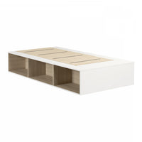  Lit simple plateforme Hourra avec rangement ouvert - orme naturel et blanc  