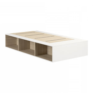 Lit simple plateforme Hourra avec rangement ouvert - orme naturel et blanc 