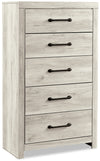 Commode verticale Abby de 31,7 po (L) x 53,9 po (H) à 5 tiroirs pour la chambre à coucher - blanche