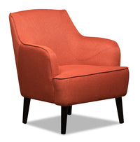  Fauteuil d’appoint Aimy de 28 po en tissu d’apparence lin orange avec pattes cylindriques en bois