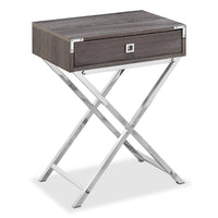Table d'appoint Alana de 18,25 po avec rangement - grise et chrome