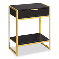 Table d'appoint Alice de 19,5 po avec rangement et tablette - cappuccino avec touches dorées