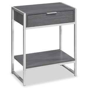 Table d'appoint Alice de 19,5 po avec rangement et tablette - grise avec touches chromées