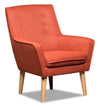 Fauteuil d’appoint Arni de 28 po en tissu d’apparence lin orange avec pattes en bois