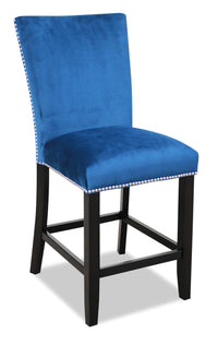  Chaise de salle à manger Cami de hauteur comptoir en tissu de velours - bleue