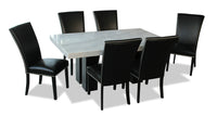  Ensemble de salle à manger Cami 7 pièces avec table de 70 po (L) avec dessus en marbre véritable et 6 chaises noires