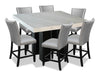 Ensemble de salle à manger Cami 7 pièces de hauteur comptoir avec table carrée de 54 po (L) avec dessus en marbre véritable et 6 chaises grises