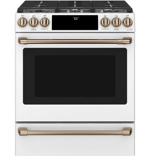 Cuisinière intelligente à gaz Café de 5,6 pi³ avec convection européenne véritable et grilles autonettoyantes - blanc mat - CCGS700P4MW2