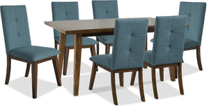 Ensemble de salle à manger Chelsea 7 pièces avec table de 60 po (L) et 6 chaises bleues - brun noyer