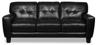  Sofa Curt de 85 po en cuir véritable noir avec capitonnage à boutons