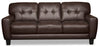 Sofa Curt de 85 po en cuir véritable brun avec capitonnage à boutons