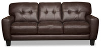  Sofa Curt de 85 po en cuir véritable brun avec capitonnage à boutons