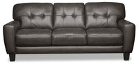  Sofa Curt de 85 po en cuir véritable gris avec capitonnage à boutons