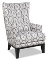 Fauteuil d’appoint Haden de 30 po en tissu onyx multicolore avec dossier à oreilles, coussin lombaire, base en bois et bordure de clous décoratifs