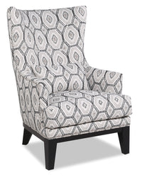  Fauteuil d’appoint Haden de 30 po en tissu onyx multicolore avec dossier à oreilles, coussin lombaire, base en bois et bordure de clous décoratifs