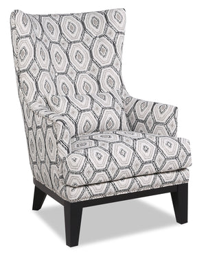 Fauteuil d’appoint Haden de 30 po en tissu onyx multicolore avec dossier à oreilles, coussin lombaire, base en bois et bordure de clous décoratifs