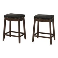 Tabouret bar espresso avec laiton et apparence cuir noir, ensemble de 2