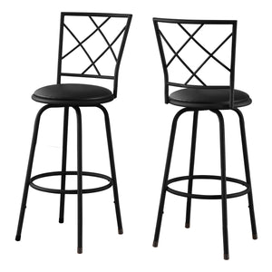 Tabouret bar pivotant noir avec siège d’apparence cuir noir, 2 pièces