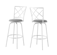 Tabouret bar pivotant blanc avec siège en tissu gris, 2 pièces 