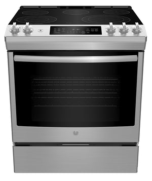 Cuisinière électrique GE de 5,3 pi³ avec convection européenne véritable et autonettoyage à la vapeur - acier inoxydable - JCS840SMSS