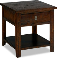 Table de bout rustique Konagrove de 24 po avec rangement et tablette - bois brun foncé