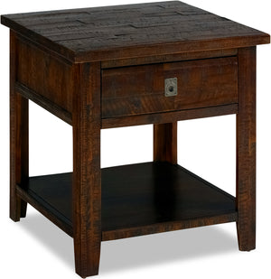 Table de bout rustique Konagrove de 24 po avec rangement et tablette - bois brun foncé