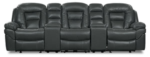 Sofa sectionnel à inclinaison électrique Leo 5 pièces en tissu Leath-Aire pour cinéma maison - gris