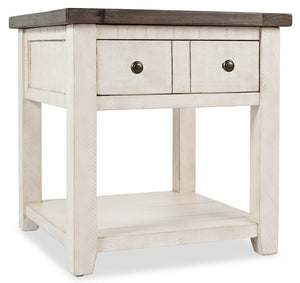 Table de bout rustique Madison de 24 po avec rangement et tablette - bois blanc