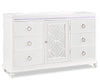 Commode somptueuse Ava de 67 po (L) x 39 po (H) à 7 tiroirs avec éclairage à DEL pour la chambre à coucher - blanche