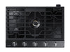 Surface de cuisson à gaz intelligente Samsung de 30 po à 5 brûleurs avec brûleur double puissant de 22 000 BTU, plaque chauffante et grille pour wok - acier inoxydable noir - NA30N7755TG/AA