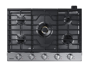 Surface de cuisson à gaz intelligente Samsung de 30 po à 5 brûleurs avec brûleur double puissant de 22 000 BTU, plaque chauffante et grille pour wok - acier inoxydable - NA30N7755TS/AA