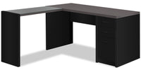 Bureau d’ordinateur Orion de 60 po avec verre trempé et à 3 tiroirs - noir et gris