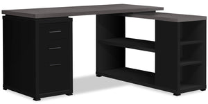 Bureau en coin réglable Orion de 60 po à 3 tiroirs avec tablettes - noir et gris