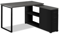 Bureau en coin réglable Orion de 47,25 po à 3 tiroirs avec tablettes - noir et gris