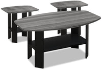 Ensemble 3 tables modernes Rosario de 35,5 po (table à café et 2 tables de bout) avec tablette - gris et noir