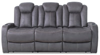  Sofa à inclinaison électrique Ross de 83 po en suédine gris étain avec appuie-tête électrique, console rabattable et 2 porte-gobelets