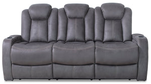 Sofa à inclinaison électrique Ross de 83 po en suédine gris étain avec appuie-tête électrique, console rabattable et 2 porte-gobelets