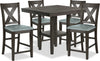 Ensemble Tribeca 5 pièces de hauteur comptoir avec table carrée de 40 po (L), base piédestal et 4 chaises - gris-brun