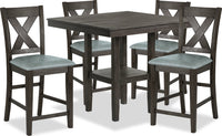  Ensemble Tribeca 5 pièces de hauteur comptoir avec table carrée de 40 po (L), base piédestal et 4 chaises - gris-brun