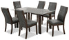 Ensemble de salle à manger Tyler 7 pièces en bois avec table de 64 po (L), dessus en verre et 6 chaises - gris