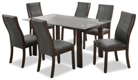  Ensemble de salle à manger Tyler 7 pièces en bois avec table de 64 po (L), dessus en verre et 6 chaises - gris