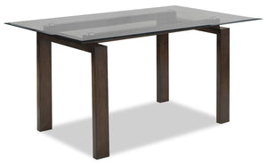 Table de salle à manger Tyler de 64 po (L) en bois avec dessus en verre - brune