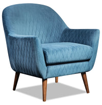  Fauteuil d’appoint Venice de 31 po en tissu de velours bleu avec pattes en bois