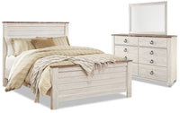  Ensemble de chambre à coucher Willowton 5 pièces avec lit, commode et miroir, blanchi - format grand lit