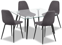  Ensemble de salle à manger Wilma 5 pièces en métal avec table de 55 po (L), dessus en verre et 4 chaises - gris