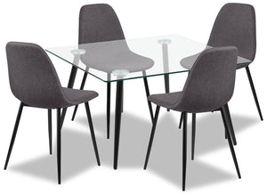 Ensemble de salle à manger Wilma 5 pièces en métal avec table de 55 po (L), dessus en verre et 4 chaises - gris