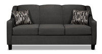  Sofa Alda de 72 po fabriqué au Canada en tissu de chenille gris anthracite avec pattes en bois et 2 coussins décoratifs