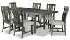 Ensemble de salle à manger Alto 7 pièces avec table, rallonge de 65 po à 83 po (L), base à tréteaux et 6 chaises - gris