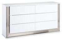  Commode moderne et somptueuse Bogart de 61 po (L) x 32 po (H) à 6 tiroirs avec éclairage à DEL pour la chambre à coucher - blanche